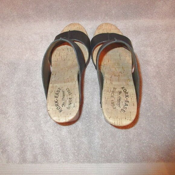 Kork-Ease Darra Sandals Size 9 Black Leather Wood Heel Cork Studs Platform Foam - Picture 7 of 11